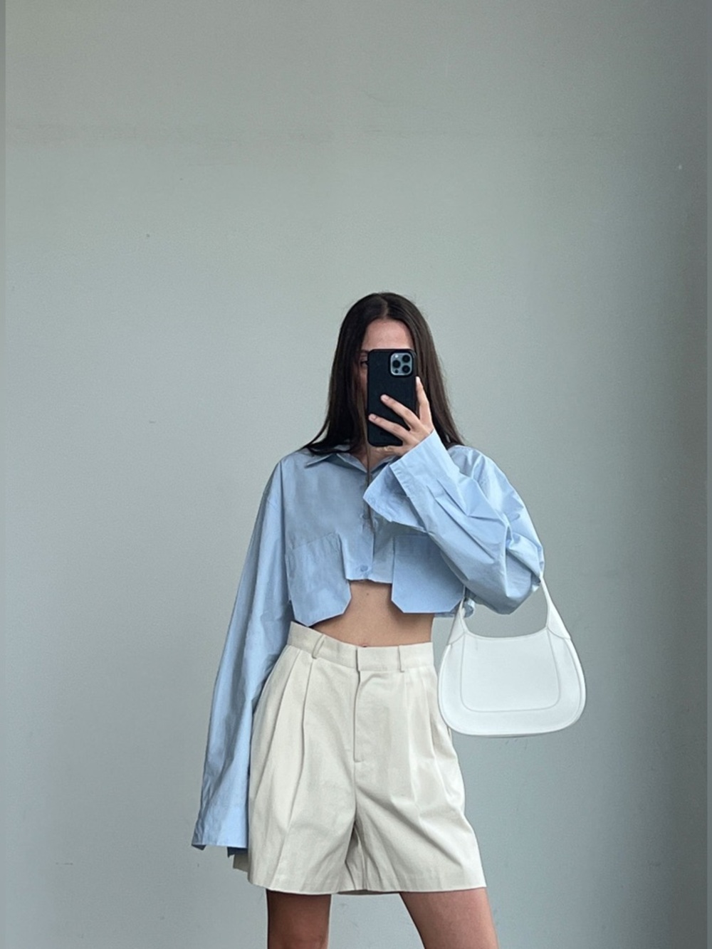 OAK + FORT High Waist Pleated Shorts in Cream